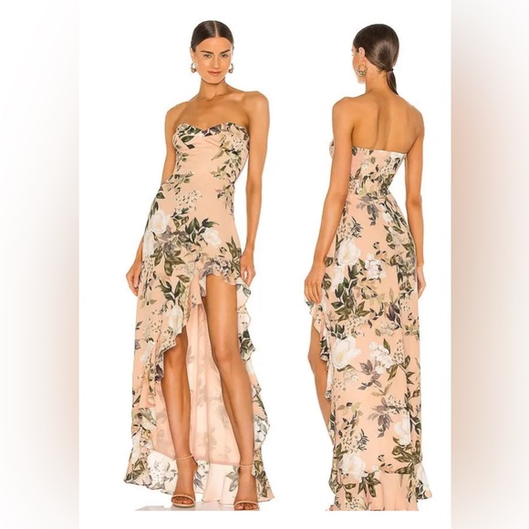 Amanda Uprichard Dresses & Skirts - Amanda Uprichard Strapless Floral Peach High-Low Dress NWOT